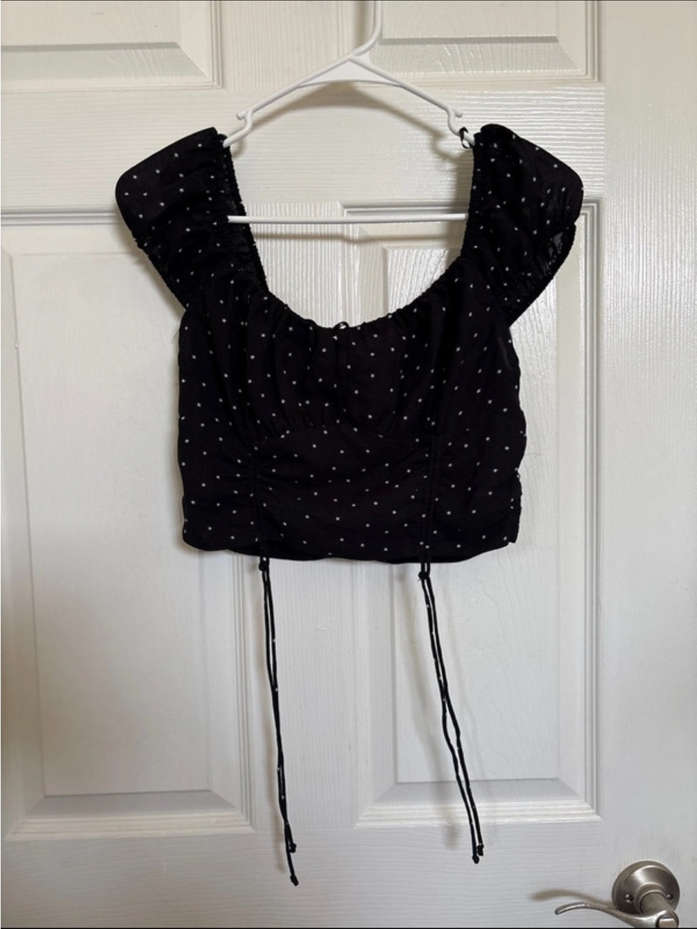 Cotton Candy Black Crop Top with White Polka Dots
